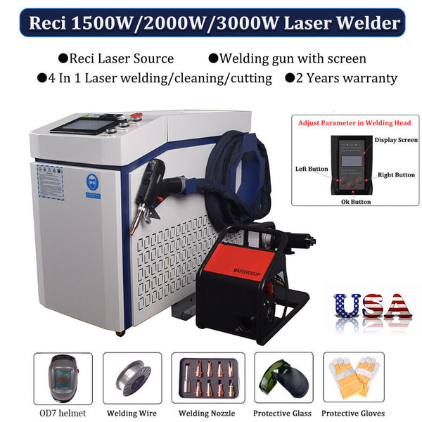 Reci 1500W Laser Welder Cutting Weld Seam Cleaning Machine Touch Screen Gun US