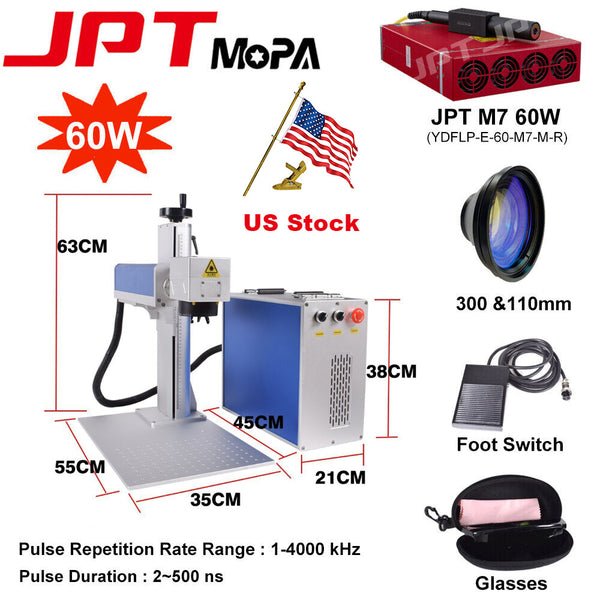 60W JPT M7 Mopa 300*300mm Fiber Laser Marking Engraver Machine Color Marking US