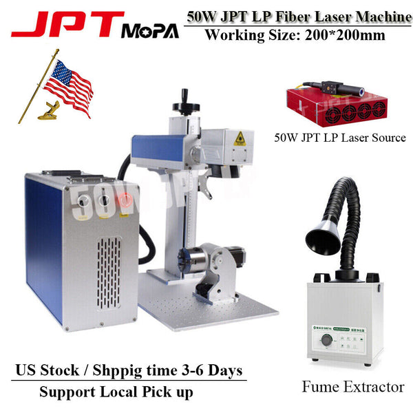 50W JPT LP 200*200mm Fiber Laser Marking Rotation Machine CA US & Fume Extractor