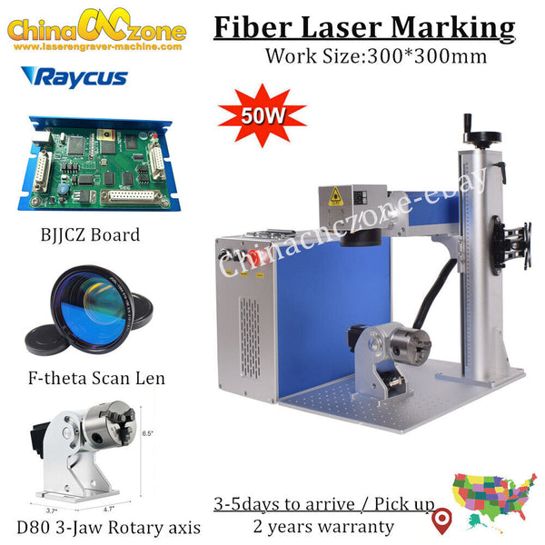 50W Raycus QB Fiber Laser Marking Machine 300*300mm JCZBoard D80 Rotary axis US