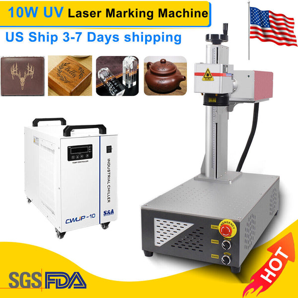 355nm 10W UV Laser Marking Engraver Machine S&A Chiller For Glass Metal Wood US
