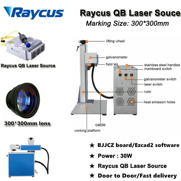 Raycus QB 30W 300*300mm Fiber Laser Marking Machine Ezcad2 BJJCZ Red Dot US Ship