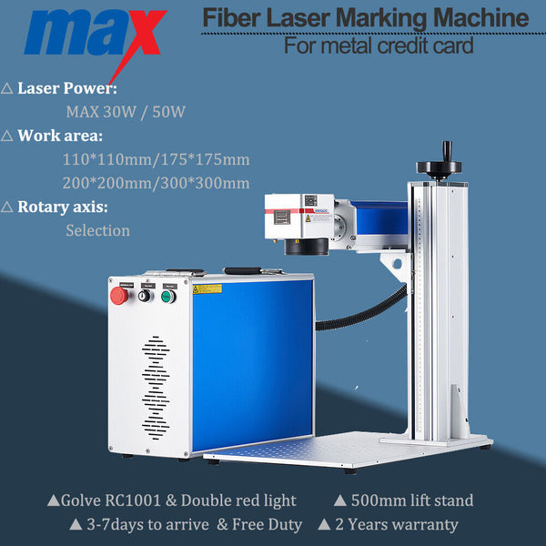 MAX 30W/50W Fiber Laser Marking Machine Galvo Double Red Dot Metal Card Marker