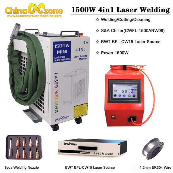 1500W Handheld Laser Welder Cleaning/Cutting/Machine+Water Chiller+Wire Feeder