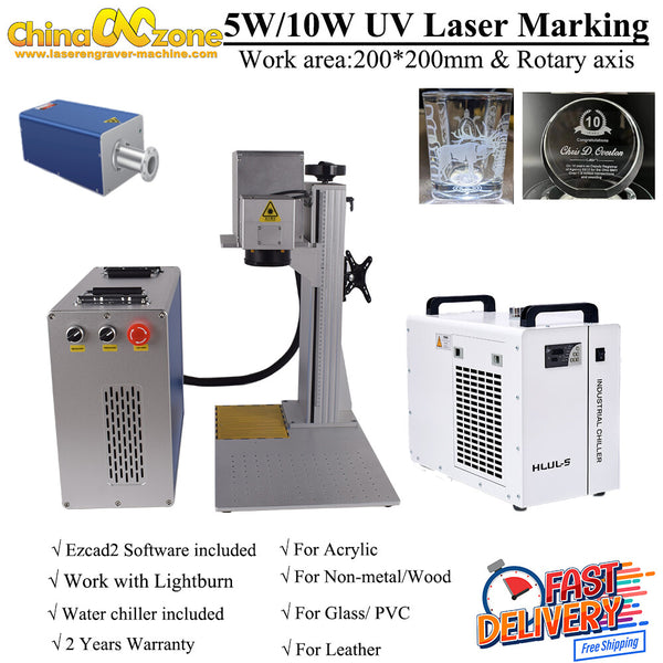 CRS 5W 10W UV Laser Marking Engraver Machine For Glass Plastic & Water Chiller
