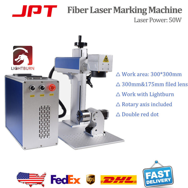JPT 50W Fiber Laser Marking Cutting Engraver Machine Rotation JCZ For Metal US