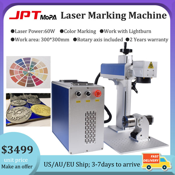 60W JPT M7 Mopa Fiber Laser Marking Engraver Machine Rotary For Gold Jewellery
