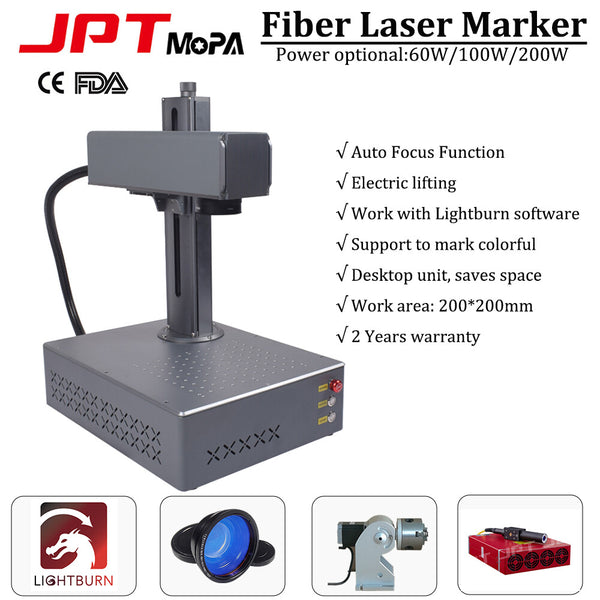 JPT Mopa Fiber Laser Engraver Machine 60W/100W Auto Focus 7.8*7.8'' Rotary axis