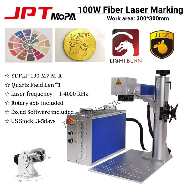 100W JPT M7 Mopa Fiber Laser Marking Cutting Machine Quartz Lens BJJCZ Rotary US