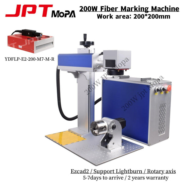 JPT 200W M7 200*200 Mopa Fiber Laser Marking Machine Rotary Quartz Len EZCAD2 US