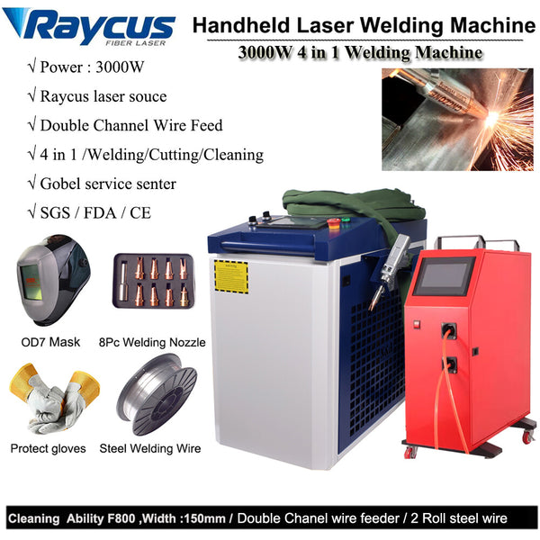Raycus 3000W 4 in1 Fiber Laser Welding/Cleaning Welder Machine& 2 Channel Feeder