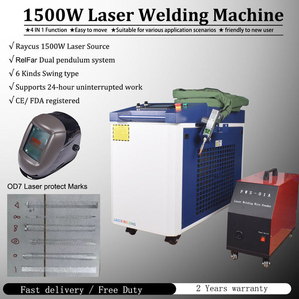 4 IN 1 Raycus Laser Welding Machine 1500W Dual Pendulum System Wire Feeder 110V