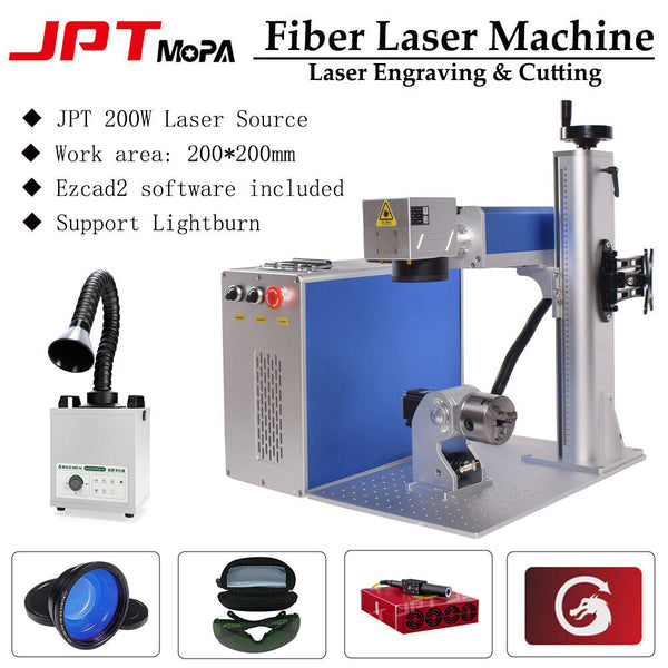 JPT 200W M7 200*200 Mopa Fiber Laser Marking Machine Rotary Quartz Len Lightburn
