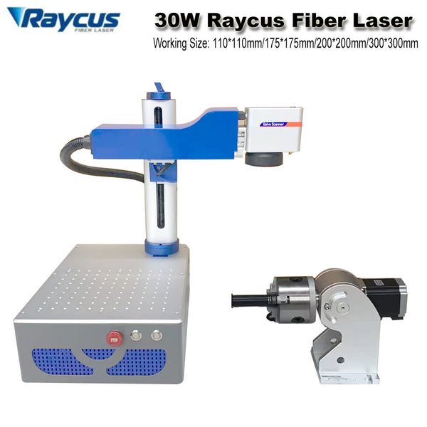 Foldable Raycus QS 30W Fiber Laser Marking Machine Ezcad 2 BJJCZ & Rotary Axis