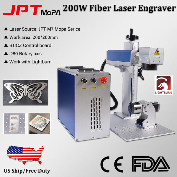 JPT 200W Mopa Fiber Laser Marking Metal Engraving Cutter Rotary axis JCZ Board