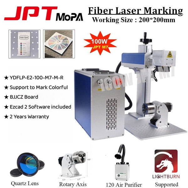 100W JPT M7 200mm Mopa Fiber Laser Marking Machine & Rotation/120W Air Purer US