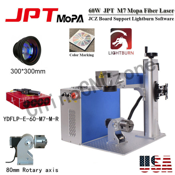 60W JPT M7 Mopa 300*300mm Fiber Laser Marking Machine Color Marking Rotation US