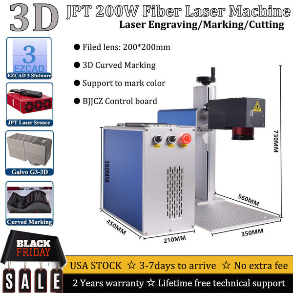 200W 3D MOPA Fiber Laser Marking Machine EZCAD 3 Relief/Deep/Curved Marking