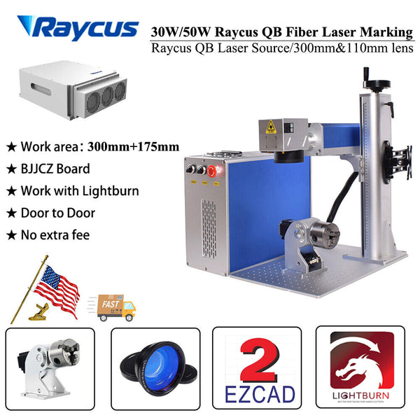 Raycus QB 30W 50W Fiber Laser Marking Engraver Machine Compatible Lightburn US