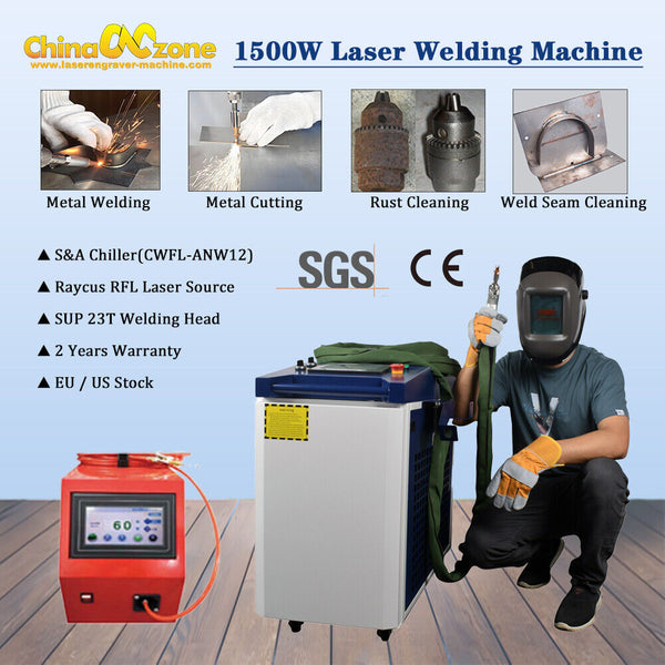 Raycus 1500W Handheld Laser Welding Cleaning Cutting Machine S&A Chiller US Ship