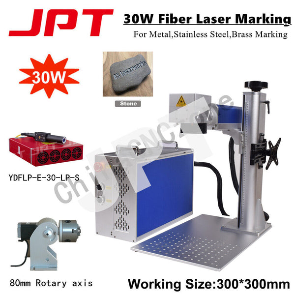 30W JPT M7 300*300mm Fiber Laser Marking Machine Red Light Previewer Rotary US