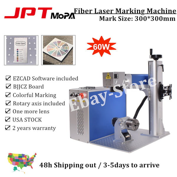 JPT 60W Mopa Fiber Laser Marking Engraving 300*300mm Rotary Ezcad BJJCZ Board US