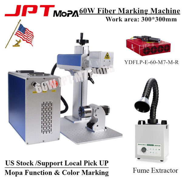 60W JPT M7 Mopa 300mm Fiber Laser Marking Machine Color Marking & Fume Extractor