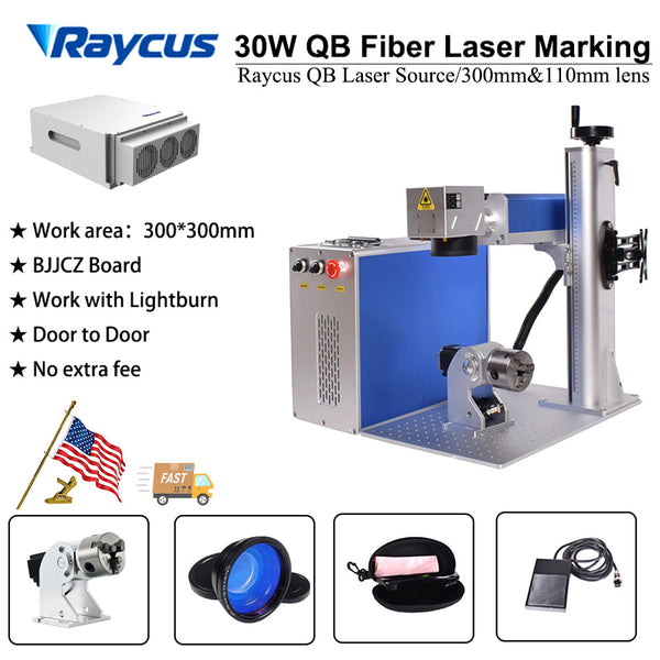 Portable 30W Raycus QB 300mm Fiber Laser Marking Machine US Ship Fit Lightburn