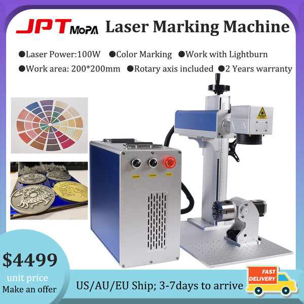 JPT Mopa 100W Fiber Laser Marking Machine Rotary Metal Steel Marking BJJCZ US