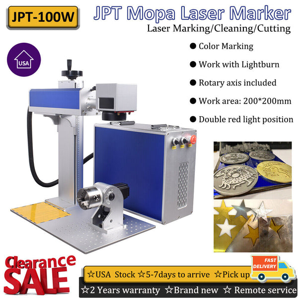 100W Mopa M7 Fiber Laser Marking Machine Rotary Metal Engraving Remove Rust