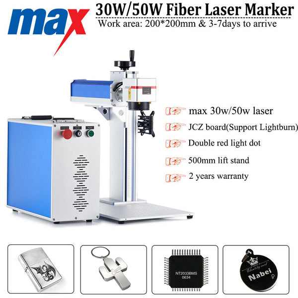 30W/50W MAX Fiber Laser Marking Machine Galvo Double RedDot Metal Engraver US