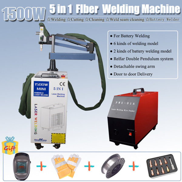 Handheld 1500W Battery Welder 5in1 Fiber Laser Welding Cutting Cleaning Machine
