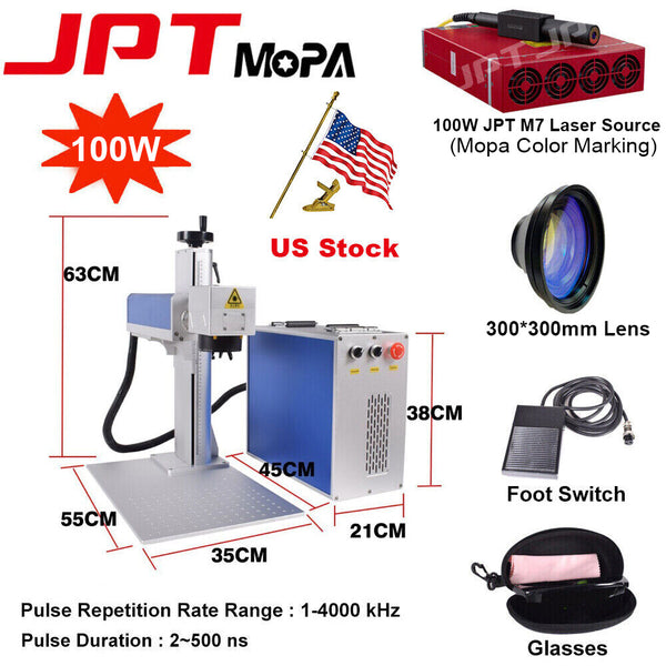 100W JPT M7 Mopa Fiber Laser Marking Machine For Lightburn Color Marking US Ship