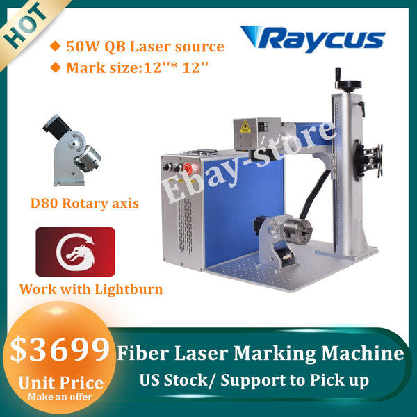 Raycus 50W Fiber Laser Marking 12X12" D80Rotary EZCAD LightBurn Compatible Laser