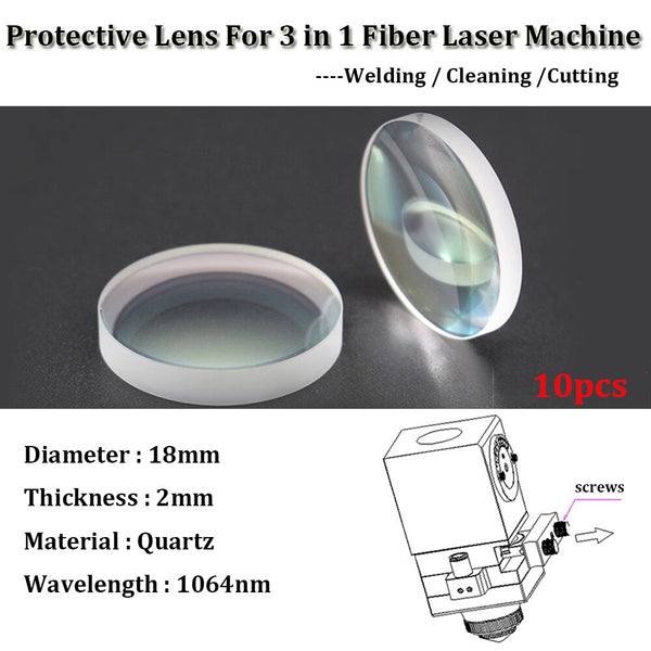 10pcs Protective Lens For Fiber Laser Cleaning Machine D18 T2 Quartz 1064nm