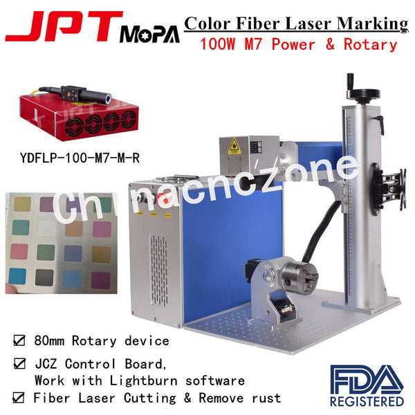 100W JPT Mopa M7 Fiber Laser Marking Machine Rotary Metal Steel Color Marking US