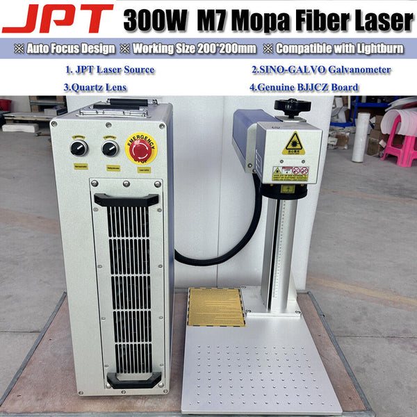 300W JPT Mopa 200*200mm Fiber Laser Marking Engraver Machine AUTOFOCUS Lightburn