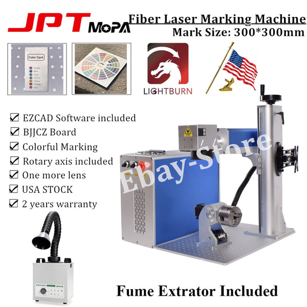 60W JPT M7 300mm Mopa Color Marking Fiber Laser Machine & Fume Extractor US Ship