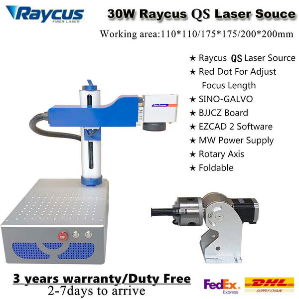 Raycus 30W QS Fiber Laser Marking Machine Rotary Axis Metal Marking Ezcad2 BJJCZ