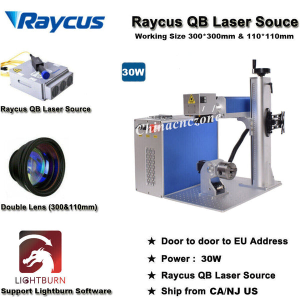 30W Raycus QB 300*300 Fiber Marking Engraver Machine Red Light Fit Lightbrn US