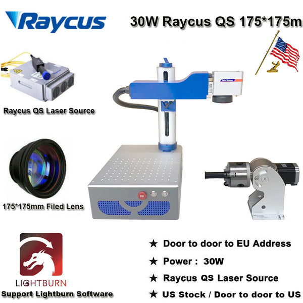 30W Raycus QS 175*175mm Fiber Laser Marking Engraver Machine Rotation US Ship