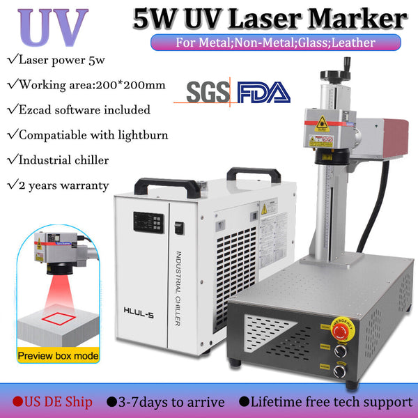 CRS 5W UV Laser Marking Engraver Machine For Glass Metal Wood Water Cooling US
