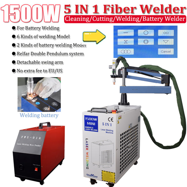 1500W 5 in 1 Fiber Laser Welding Machine Cleaning Battery Welder Double Pendulum