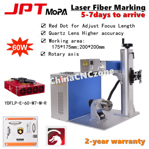 JPT Mopa M7 60W Fiber Laser Marking Rust Removal Rotary 110&300Len Color Marking