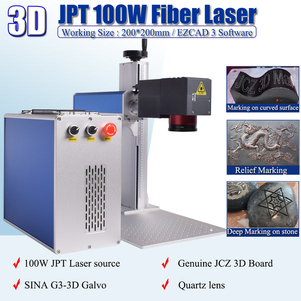 3D 100W JPT MOPA Fiber Laser Marking Machine EZCAD 3 Curved/Relief/Deep Marking