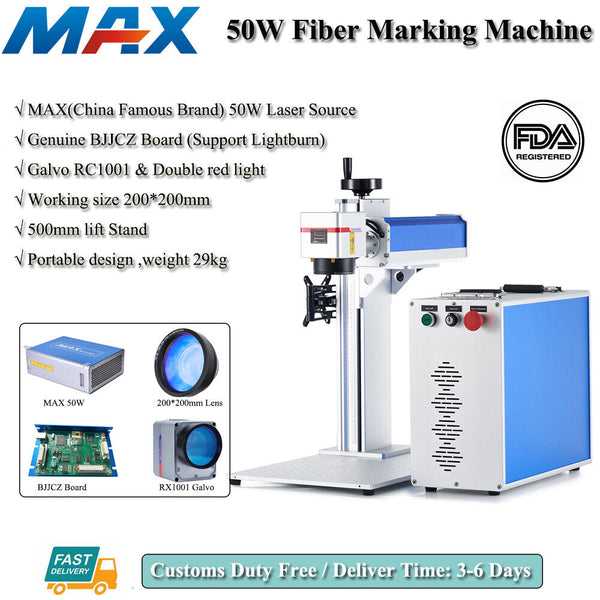 30W/50W MAX Fiber Laser Marking Machine Galvo Double RedDot Metal Engraver US