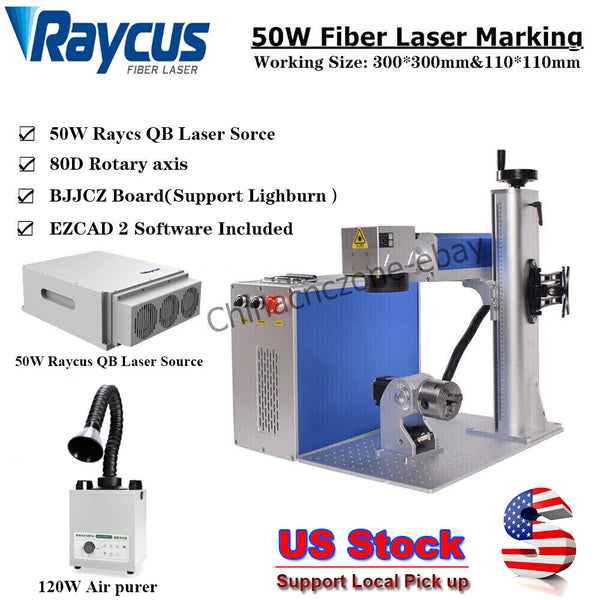 50W Raycus QB Fiber Laser Marking Engraver Machine & 120W Air Purifier US Stock