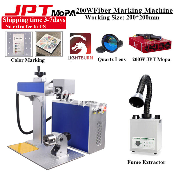 200W JPT M7 E2 Mopa Fiber Laser Color Marking Machine & 120W Fume Extractor US