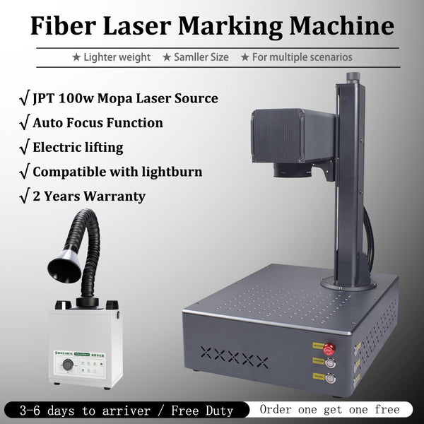 100W JPT Fiber Laser Engraver Auto Focus 7.9*7.9’’Electric lifting Fume Purifier