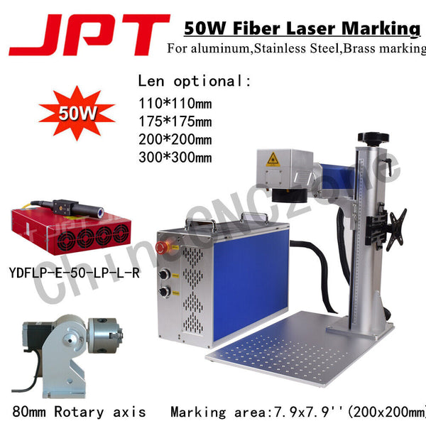 30W/50W JPT LP/Raycus Fiber Laser Marking Machine 80mm Rotary Axis 7.9*7.9''USA
